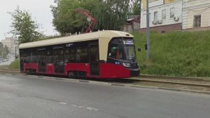 Трамваи БКМ Т811 «МиНиН» и 71-407 на Октябрьской улице в Нижнем Новгороде (03.06.2024)