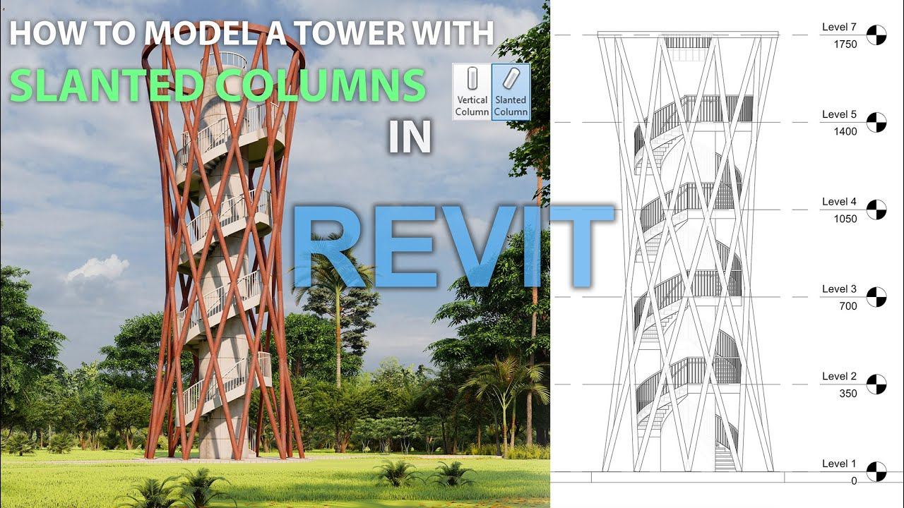 hour glass shape or squeeze shape tower - tornado tower - slanted column in revit смотреть онлайн