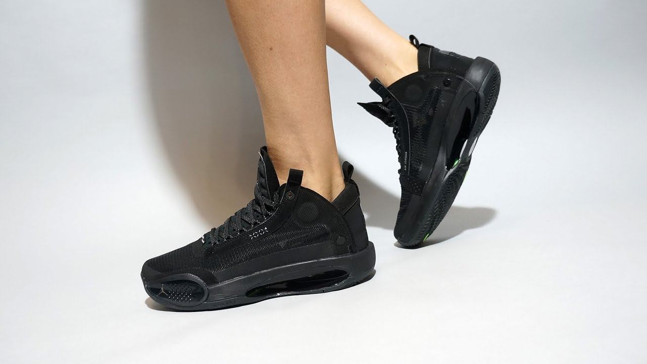 Nike Air Jordan 34 GS Black Cat BQ3384-003 on feet смотреть онлайн