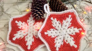 Ажурная снежинка в прихватке  крючком  ! Подробный мк .