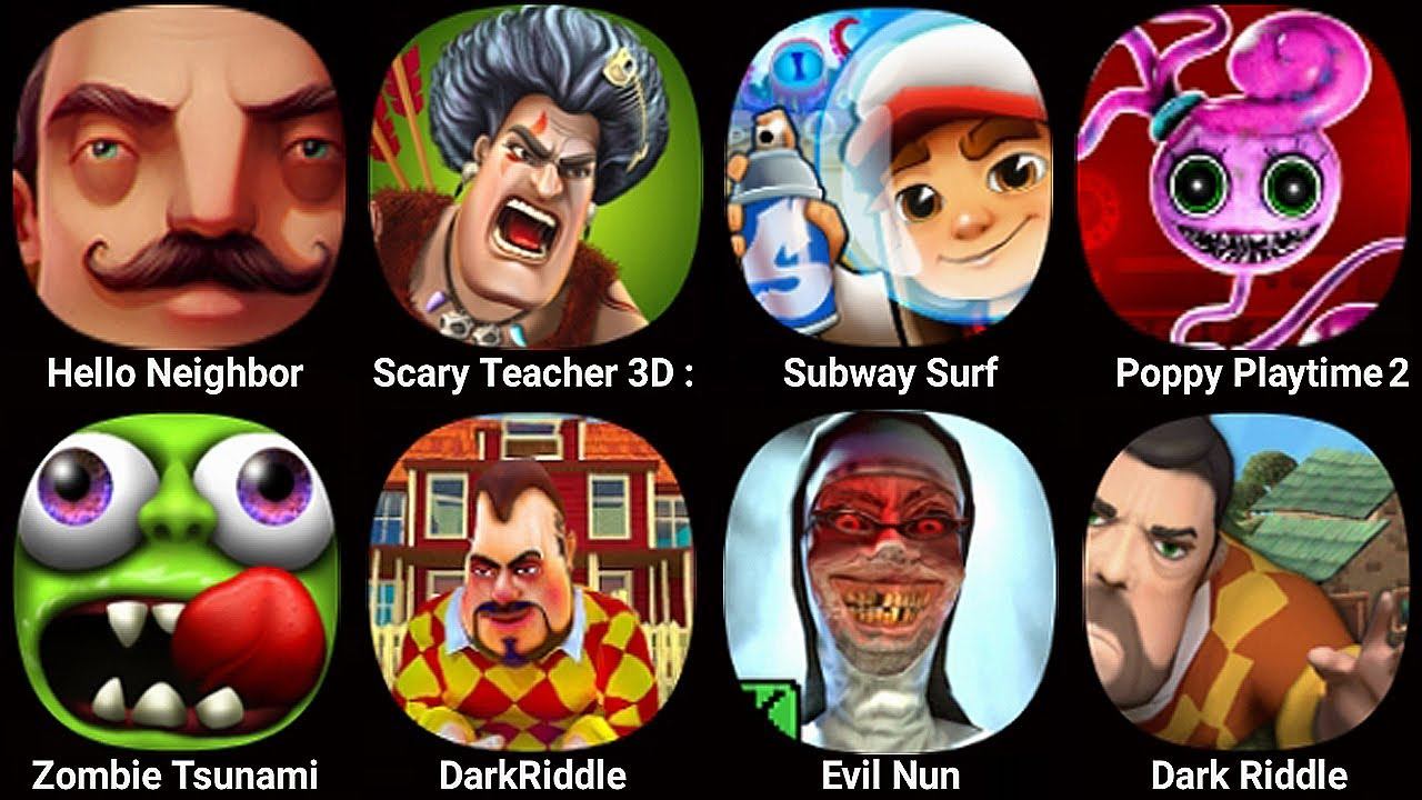 Hello Neighbor,Scary Teacher 3D Stone Age,Subway Surf,Poppy Playtime Chapter 2,Zombie Tsunami смотреть онлайн