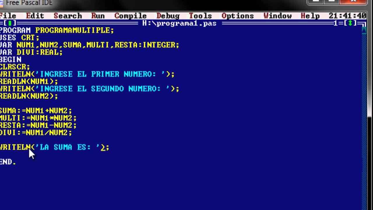 Pascal funciones de sumar, restar, multiplicar y dividir. смотреть онлайн