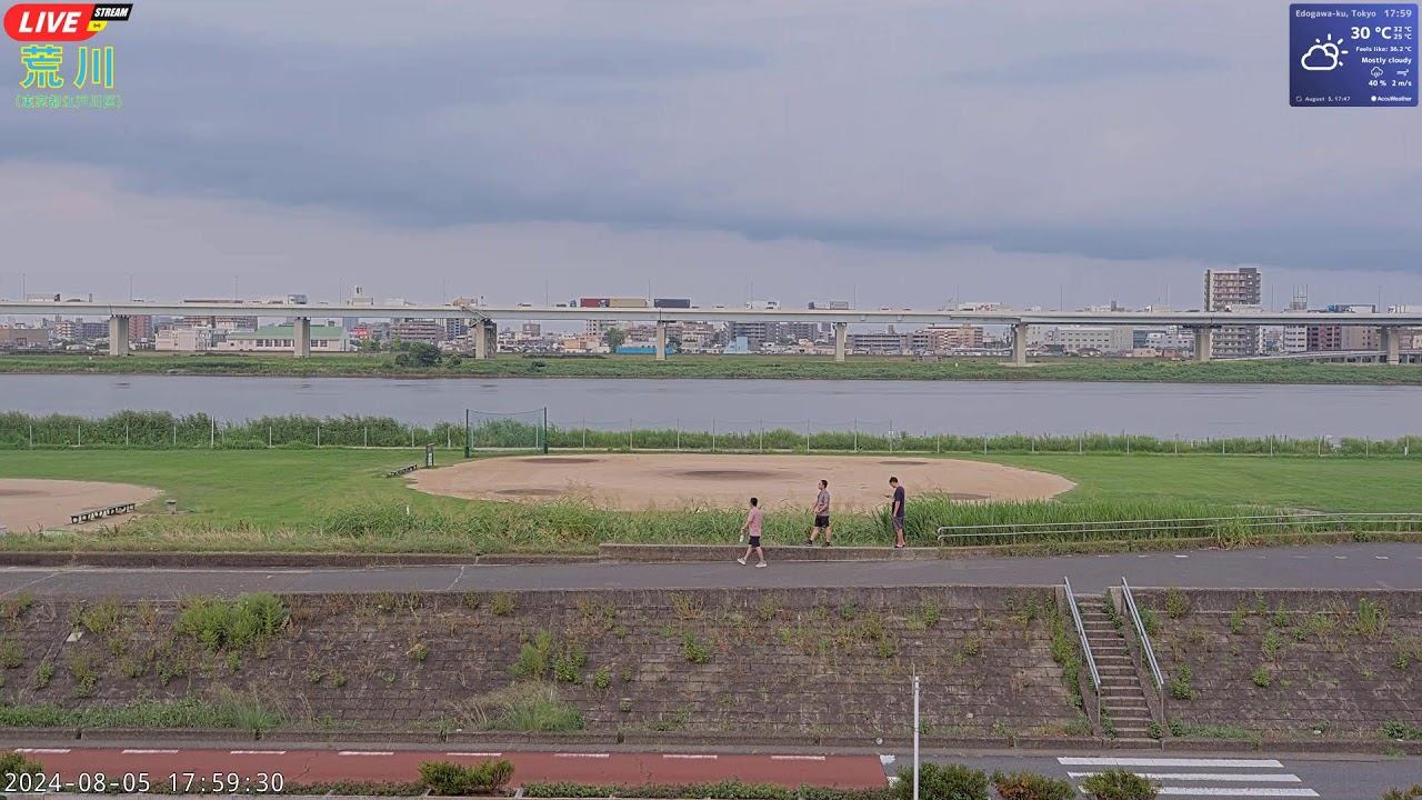 [2024-08-05 15:00～]荒川 土手 河川敷グラウンド 4K Live Cam Arakawa River in Tokyo смотреть онлайн