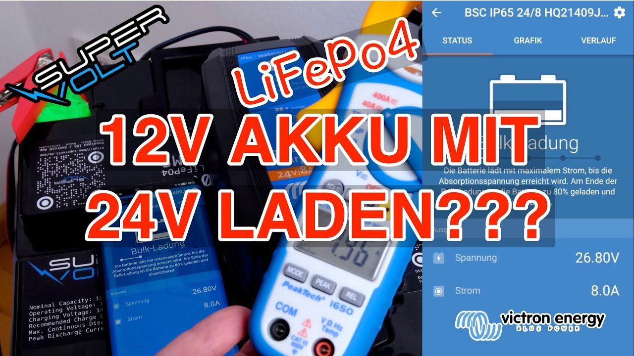 Supervolt 12V LiFePo4 Akku mit 24V Victron Blue Smart Charger Ladegerät laden смотреть онлайн