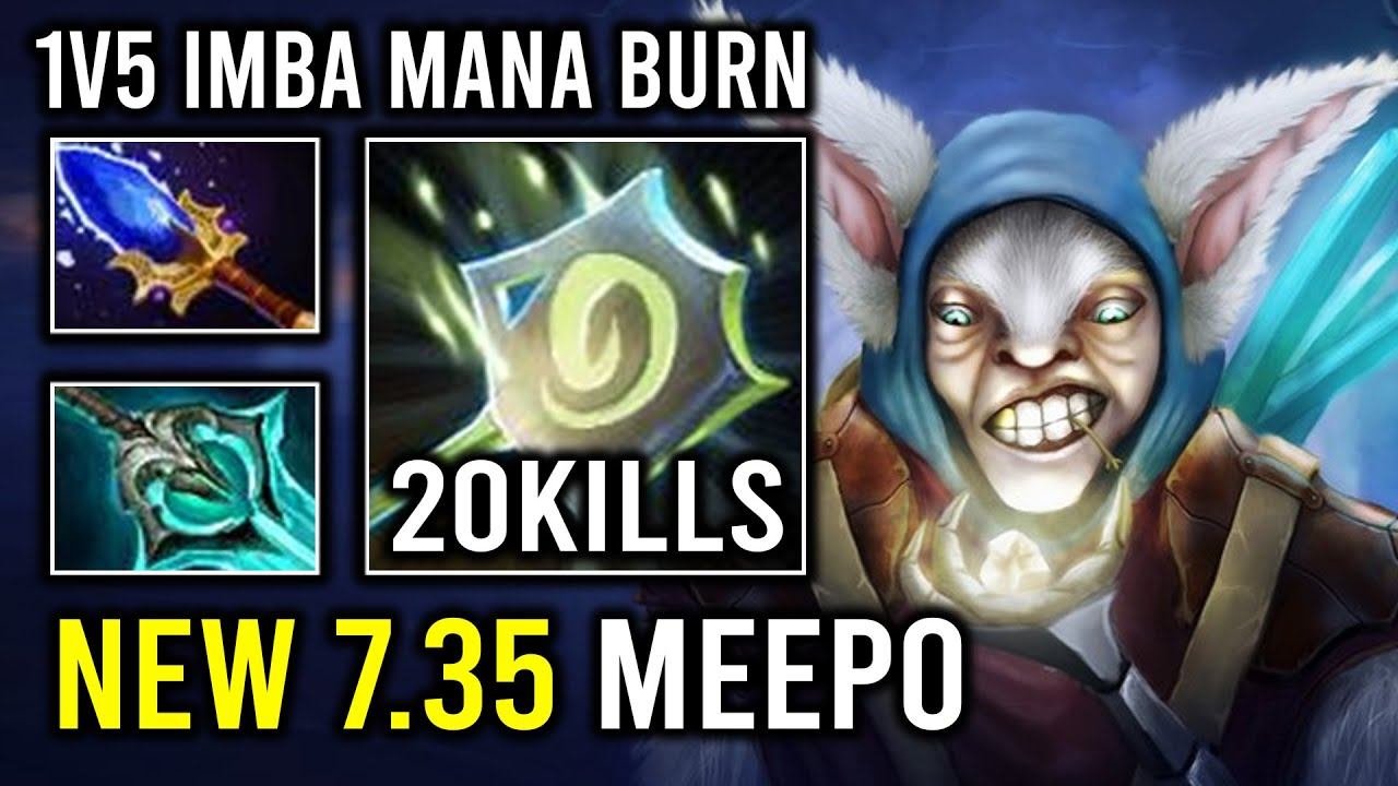 NEW 7.35 Hyper Mid Mega Meepo 1v5 No Fear Jump At Them with Mana Burn Disperser Dota 2 смотреть онлайн
