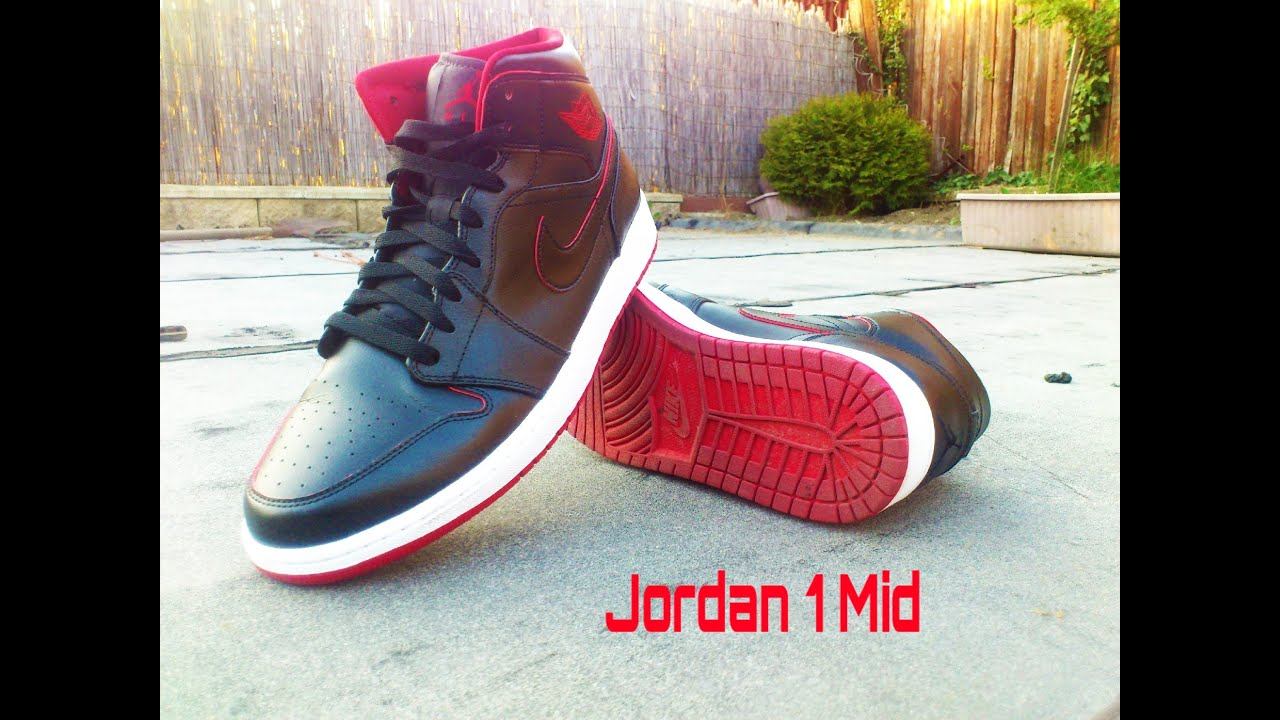 Nike Air Jordan 1 Mid Black/Red смотреть онлайн