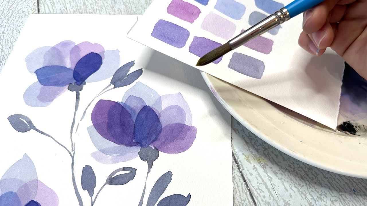 Watercolor Flowers Color Mixing Purple for beginners смотреть онлайн