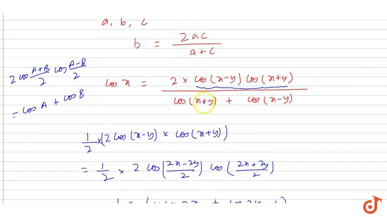 If `cos (x-y),, cosx and cos(x+y)` are in H.P., are in H.P., then `cosx*sec(y/2)`= смотреть онлайн