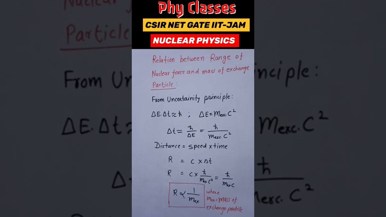 one minute Topic! relation between Range of nuclear force and mass of exchange particle смотреть онлайн