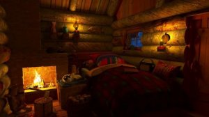 Крепкий сон в уютной зимней избушке и кот / Расслабляющая метель, камин