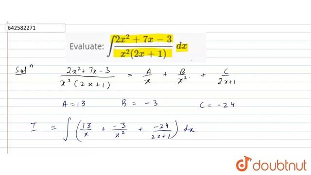 Evaluate: int(2x^2+7x-3)/(x^2(2x+1))\\ dx | 12 | INDEFINITE INTEGRALS | MATHS | RD SHARMA ENGLIS... смотреть онлайн