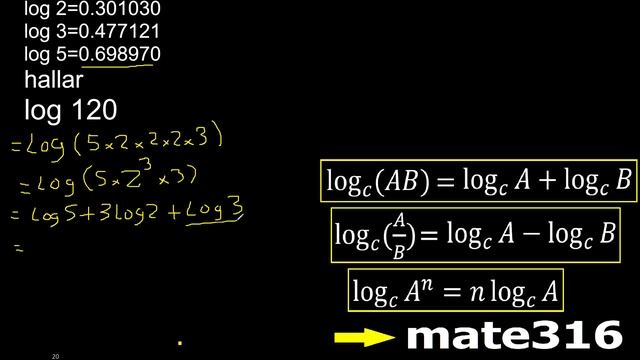 log 2=0.301030 log 3=0.477121 log 5=0.698970 hallar log 120 logaritmos calculo con datos смотреть онлайн