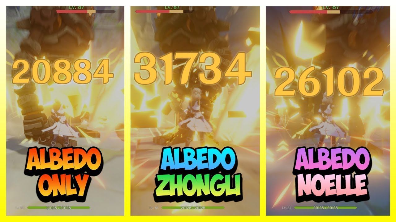 Albedo Only Vs Albedo + Zhongli Vs Albedo + Noelle - Genshin Impact смотреть онлайн