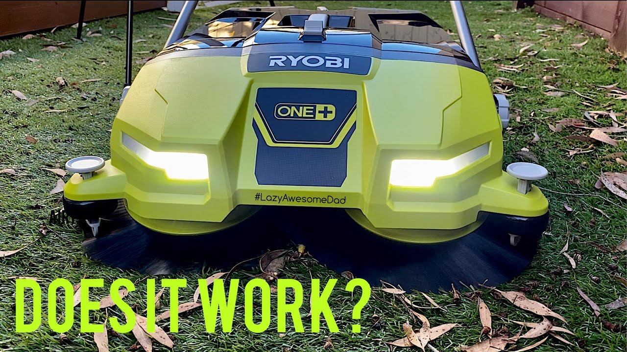 Testing the RYOBI 18v ONE+ motorised sweeper on concrete pavers synthetic grass WATCH BEFORE YOU BU смотреть онлайн