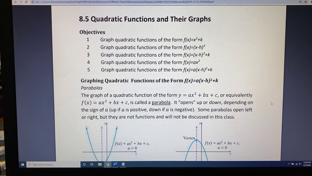 Section 8.5 (Part 1) Quadratic Functions and Their Graphs смотреть онлайн