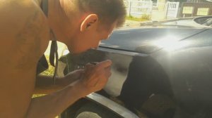 покраска на улице переходом  переднего крыла.