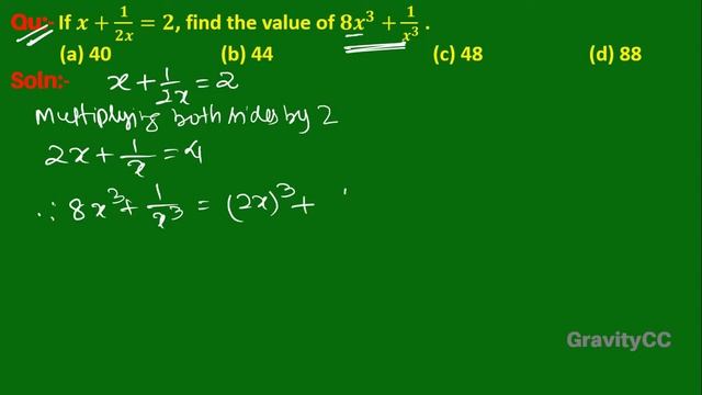Q140 | If x+1/2x=2, find the value of 8x^3+1/x^3. | Algebra | Gravity Coaching Centre смотреть онлайн