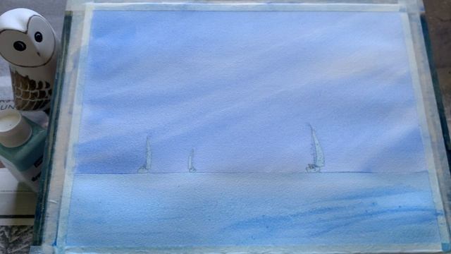 How To Paint a Beautiful Calm Sea & Distant White Sail Boats, Simple Summer Watercolor Tutorial смотреть онлайн