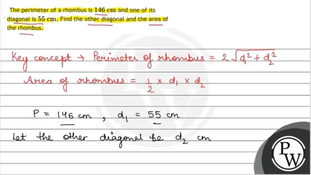 The perimeter of a rhombus is \( 146 \mathrm{~cm} \) and one of its diagonal is \( 55 \mathrm{~c... смотреть онлайн