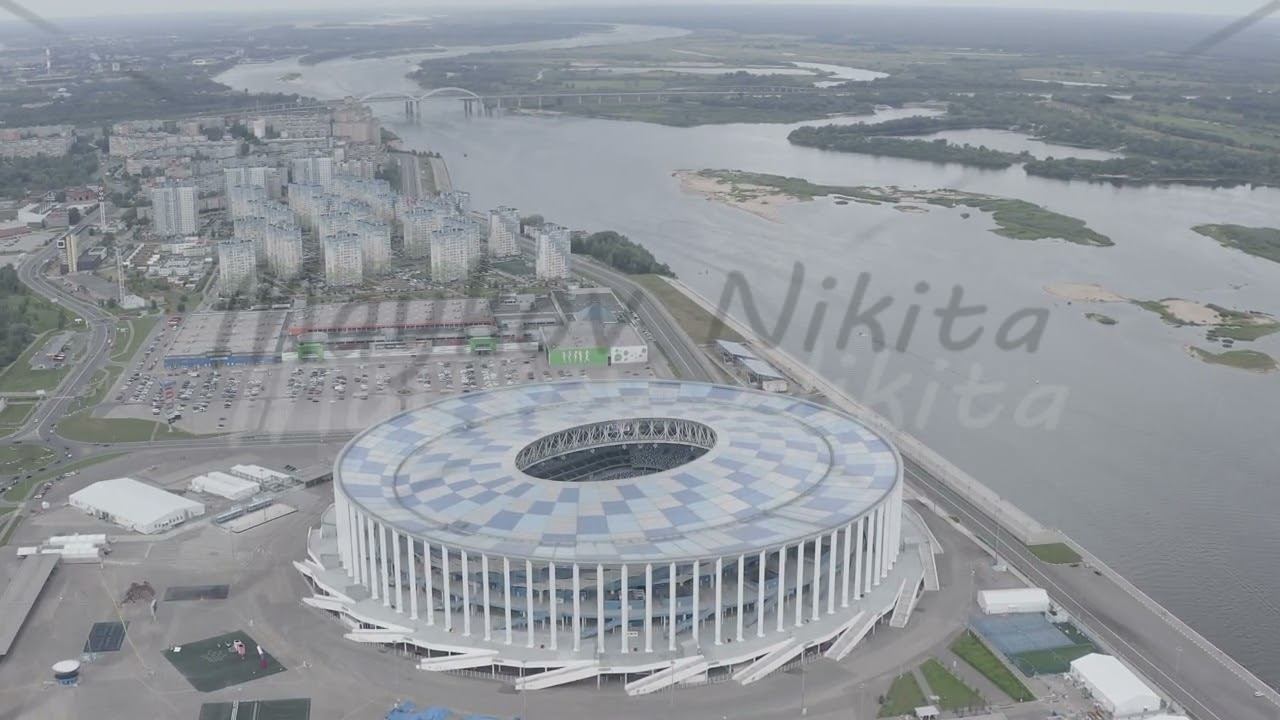 D-Log. Nizhny Novgorod, Russia - August 8, 2020: Nizhny Novgorod Stadium, Aerial View смотреть онлайн