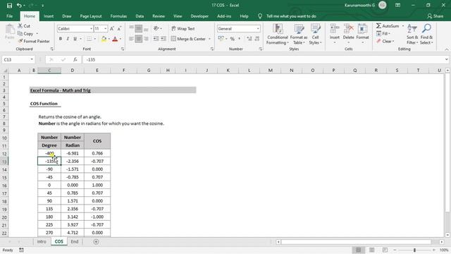 Excel COS function смотреть онлайн