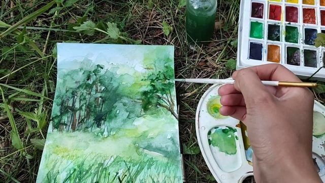 ЛЕТНИЙ ПЕЙЗАЖ 💚 акварель/пленэр +исправления дома)😁 смотреть онлайн