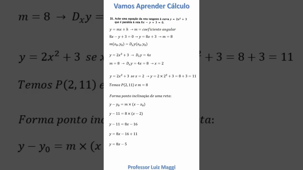 DETERMINAÇÃO DA EQUAÇÃO DA RETA TANGENTE A UMA CURVA USANDO DERIVADAS #professorluizmaggi смотреть онлайн