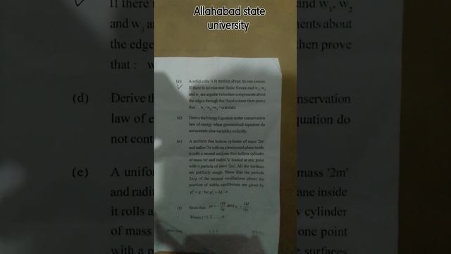 Classical Mechanics (MSc Maths 2nd Semester Allahabad State University 2021-22 Question Paper) смотреть онлайн