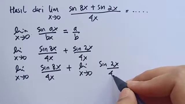 Hasil dari limit mendekati 0 (sin 8x+sin 2x)/4x =....| Kelas 12 смотреть онлайн