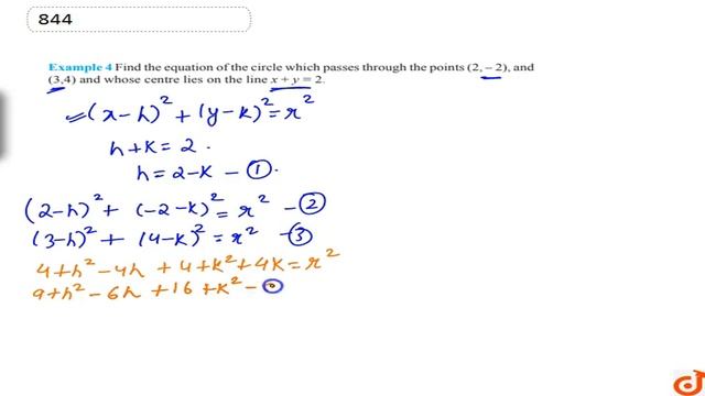Find the equation of the circle which passes through the points `(2,-2)` , and (3,4) and whose c... смотреть онлайн