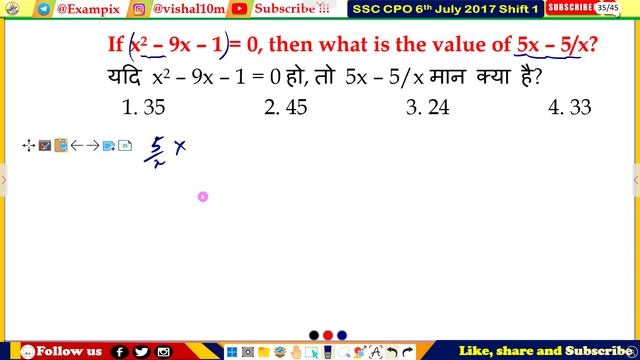 If x^2 – 9x – 1 = 0, then what is the value of 5x – 5/x? смотреть онлайн