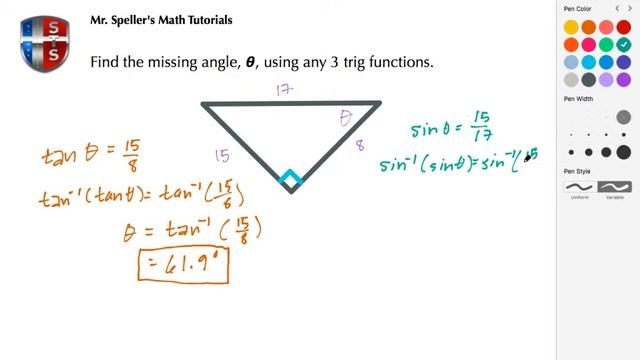 Find the missing angle using 3 trig functions & their inverses | Examples 3 смотреть онлайн