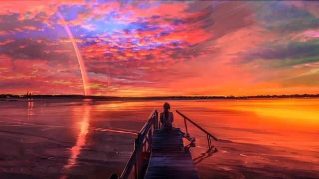 Anime Girl Sitting On The Bridge Watching The Sunset Live Wallpaper смотреть онлайн