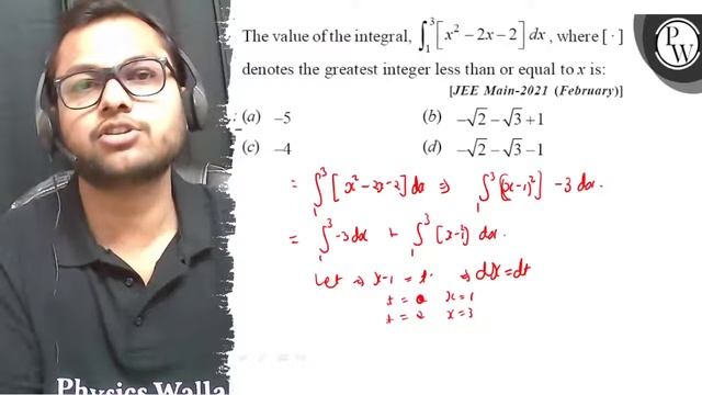 2. The value of the integral, \( \int_{1}^{3}\left[x^{2}-2 x-2\righ... смотреть онлайн