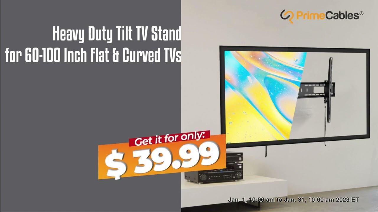 Heavy Duty Tilt TV Stand For 60-100 Inch Flat & Curved TVs - PrimeCables®