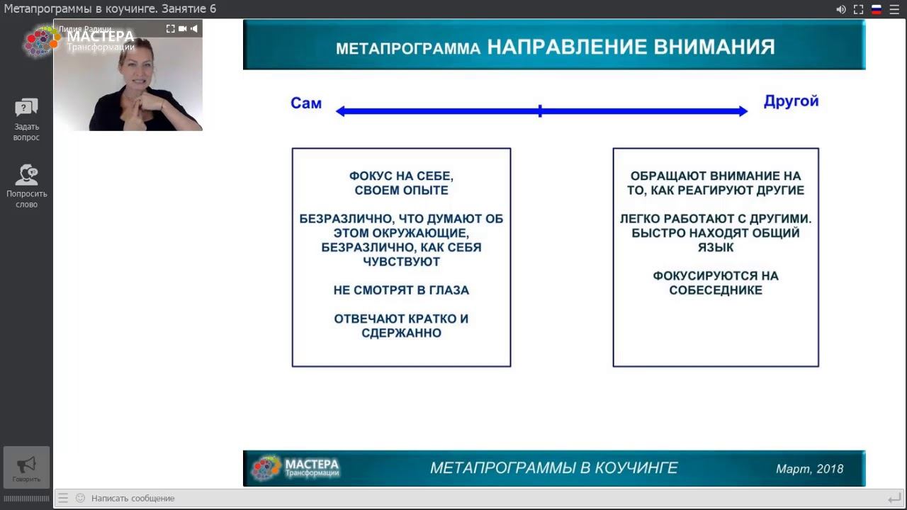 Фрагменты занятия 6 Курса Метапрограммы в коучинге смотреть онлайн
