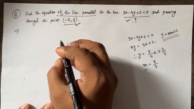 Find the equation of the line parallel to the line 3x -4y + 2=0 and passing through the point (-2,3 смотреть онлайн