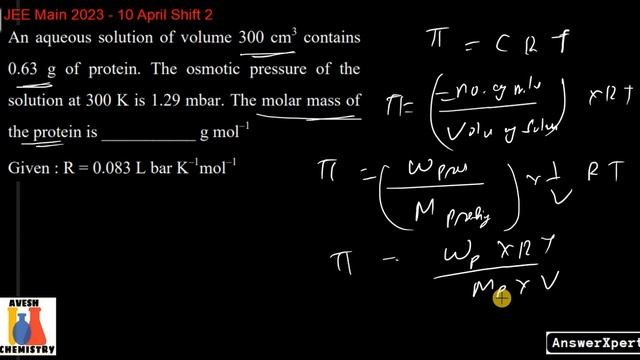 An aqueous solution of volume 300 cm3 contains 0.63 g of protein. The osmotic pressure of the solut смотреть онлайн