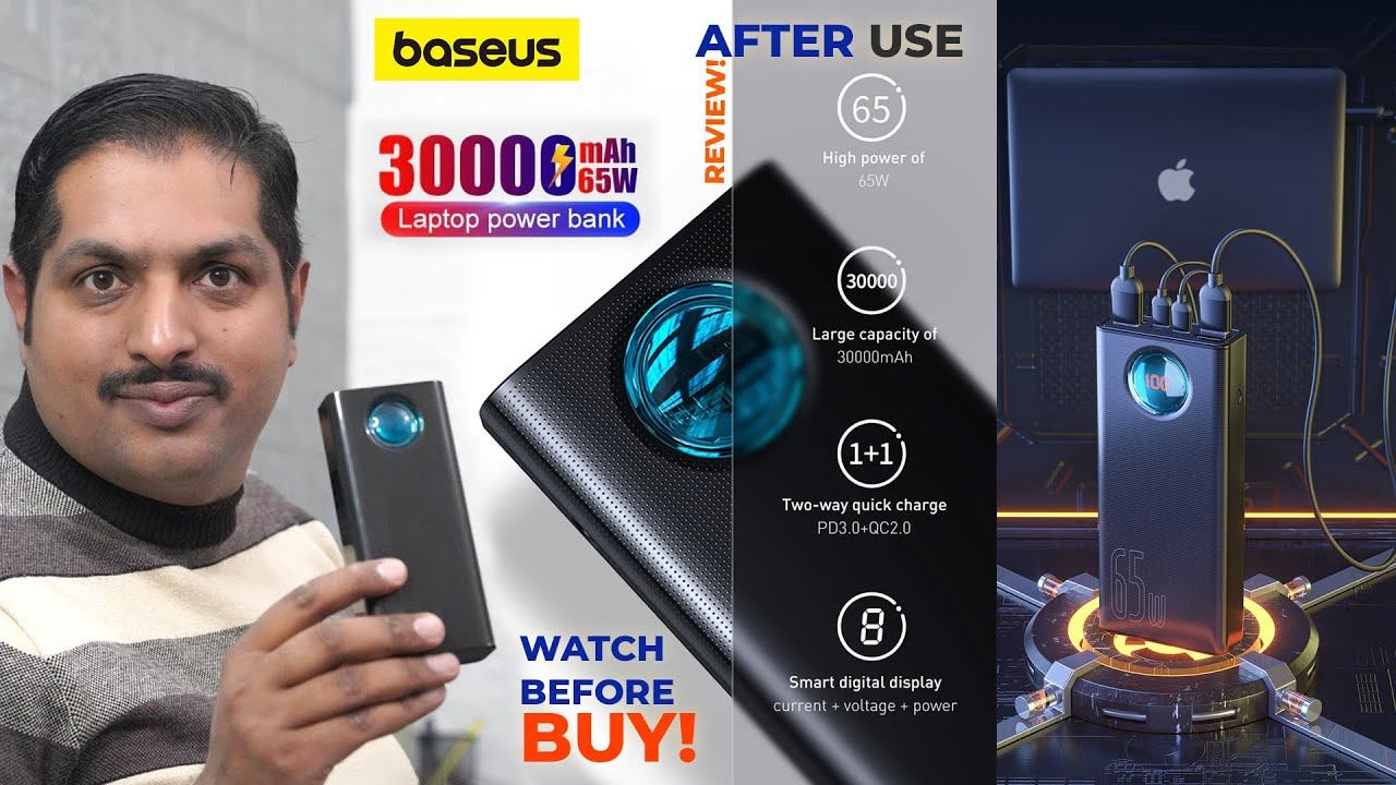 Baseus Amblight digital display Quick Charge 65w PD Power Bank Review after use #powerbank #65w #p смотреть онлайн