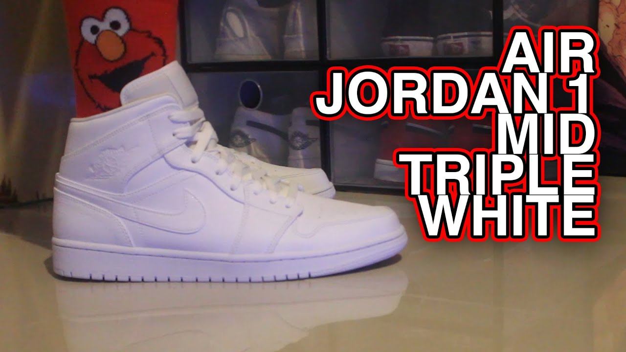 AIR JORDAN 1 MID TRIPLE WHITE | JUSTIN TV