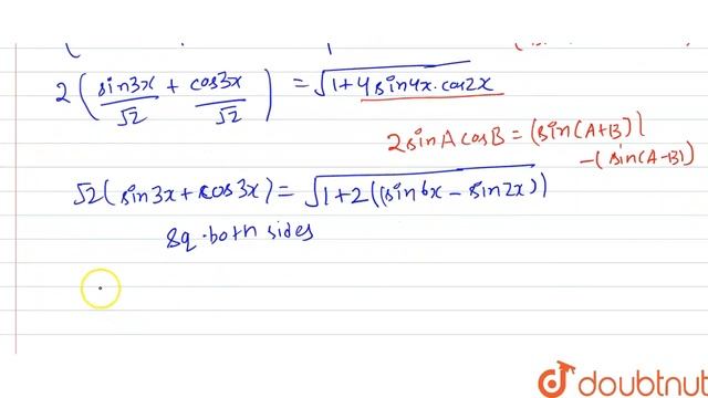 Solve : 2sin(3x+(pi)/(4))=sqrt(1+8sin2x.cos^(2)2x),x in (0,2pi) | 12 | TRIGONOMETRIC EQUATIONS ... смотреть онлайн