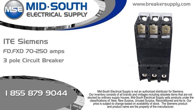 ITE Siemens FXD63B150, 150 Amps, 600 Volts, 3 Pole Circuit Breaker смотреть онлайн
