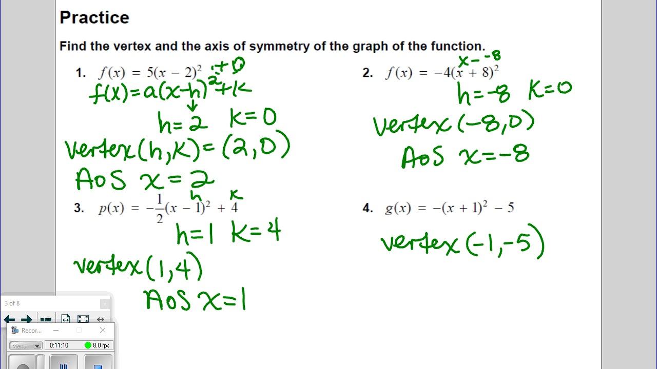 8.4 Graphing f(X) = a(x - h)2 + k смотреть онлайн