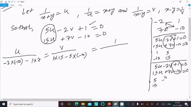Solve 5/(x+y) - 2/(x-y) = -1 , 15/(x+y) + 7/(x-y) = 10 by cross multiplication смотреть онлайн