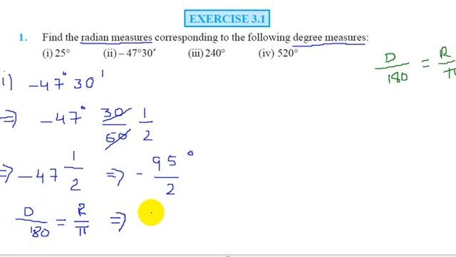 Class 11 Ex 3.1 TRIGONOMETRY QUESTION 1 ||Find the radian measures to the degree measures смотреть онлайн