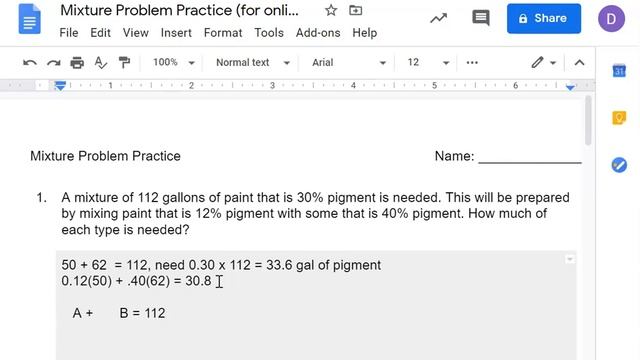 Mixture Problem in Google Docs смотреть онлайн