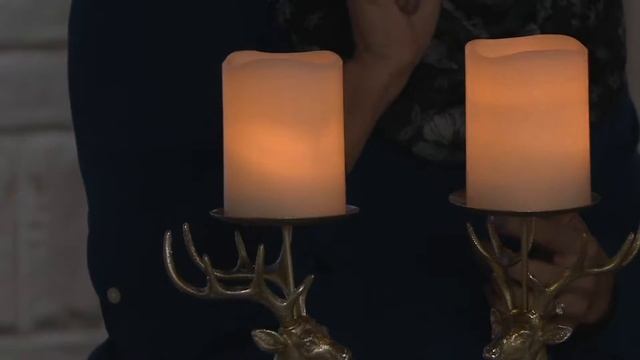 Kringle Express Set of 2 Stag Candle Holders with Flameless Candles on QVC смотреть онлайн