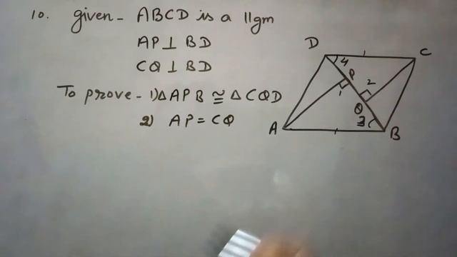 Ex8.1 Q No10, ABCD is a llgm and AP and CQ are perpendiculars from A and C on dia BD,Show that AP=C смотреть онлайн