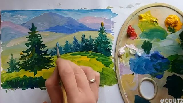 Гурток  образотворчого мистецтва «Спектр». Тема: «Малюємо літній пейзаж. Горський пейзаж. Гуаш." смотреть онлайн