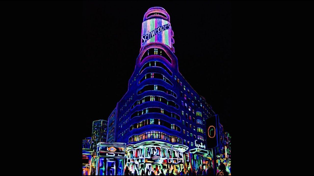 FLUORESCENT ART. Painting by VICKY CASELLAS. Capitol Hotel in Madrid. NIGHT CITY LIGHTS смотреть онлайн